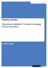 Produktbild: "Reactions to Bartleby's" formula - A reading of text and critics