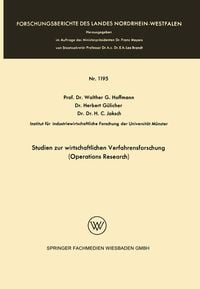 Produktbild: Studien zur wirtschaftlichen Verfahrensforschung (Operations Research)