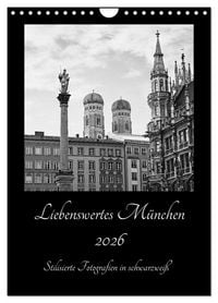 Produktbild: Liebenswertes M&uuml;nchen 2026 - Stilisierte Fotografien in schwarzwei&szlig; (Wandkalender 2026 DIN A4 hoch), CALVENDO Monatskalender
