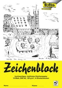 Produktbild: Folia Zeichenblock mit Leinenecken 120g/m&sup2; DIN A3, 10 Bogen, wei&szlig;