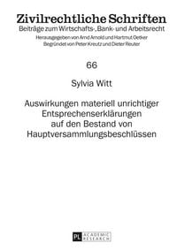 Produktbild: Auswirkungen materiell unrichtiger Entsprechenserkl&auml;rungen auf den Bestand von Hauptversammlungsbeschl&uuml;ssen