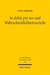 Produktbild: Berger, A: In dubio pro reo und Wahrscheinlichkeitsurteile
