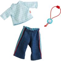 HABA 306518 - Puppen-Kleiderset Jeans, blau, 3-teilig, Puppenkleidung für Puppen von 30 cm