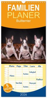 Produktbild: Familienplaner 2026 - Bullterrier mit 5 Spalten (Wandkalender, 21 x 45 cm) CALVENDO