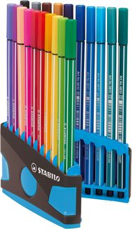 Premium-Filzstift - STABILO Pen 68 Colorparade - 20er Tischset in anthrazit/hellblau - mit 20 verschiedenen Farben