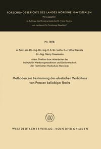 Produktbild: Methoden zur Bestimmung des elastischen Verhaltens von Pressen beliebiger Breite