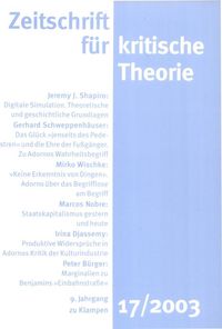 Produktbild: Zeitschrift f&uuml;r kritische Theorie / Zeitschrift f&uuml;r kritische Theorie, Heft 17 (2003)