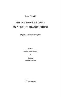 Produktbild: Presse privee ecrite en afrique francophone - enjeux democra