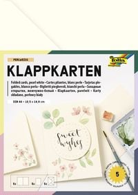 Produktbild: Folia Klappkarten/Doppelkarten f&uuml;r Einladungen, Gl&uuml;ckwunsch- oder Gru&szlig;karten, 10,5x15cm, perlweiss, 5 Karten + Kuverts + Einlagen