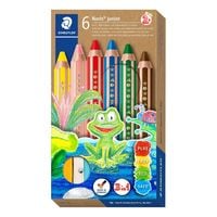 Produktbild: STAEDTLER Noris junior 140 Kindermalstift 3 in 1, Kartonetui mit 6 Malstiften in sortierten Farben und 1 Spitzer, 140 C6