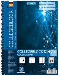 Produktbild: Stylex Collegeblock, Spirale, Lineatur 27, DIN A4, 80 Blatt, liniert