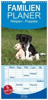 Produktbild: Familienplaner 2026 - Welpen - Puppies mit 5 Spalten (Wandkalender, 21 x 45 cm) CALVENDO