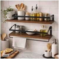 Produktbild: HTI-Living Wandregal Industrial Holz Metall 2er Set 41 cm mit Handtuchhalter