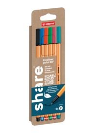 Produktbild: STABILO share 4-0047999 Fineliner Schwarz, Blau, Rot, Gr&uuml;n, Pink, T&uuml;rkis 0.4mm 1St.