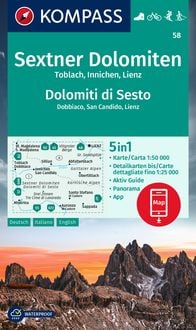 Produktbild: KOMPASS Wanderkarte 58 Sextner Dolomiten, Toblach, Innichen, Lienz / Dolomit di Sesto, Dobbiaco, San Candido, Lienz 1:50.000