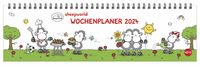 Sheepworld Wochenquerplaner 2024. Praktischer Tischquerkalender mit Spiralbindung und niedlichen Schaf-Cartoons. Liebevoll illustrierter Tisch-Kalende von |Heye