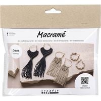 Produktbild: Creativ Company DIY Sets Macram&eacute; Mini Kreativ Set, Makramee, Schwarz, Olivbraun, Beige, Ohrringe, Kreativ Box