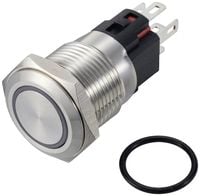 Produktbild: TRU COMPONENTS TC-12647408 Druckschalter 250 V/AC 3 A 1 x Aus/(Ein) IP65 Gr&uuml;n rastend Edelstahl 1 St.