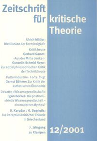 Produktbild: Zeitschrift f&uuml;r kritische Theorie / Zeitschrift f&uuml;r kritische Theorie, Heft 12 (2001)
