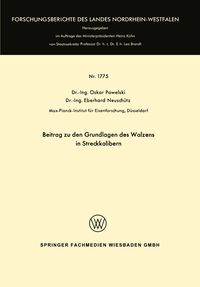 Produktbild: Beitrag zu den Grundlagen des Walzens in Streckkalibern