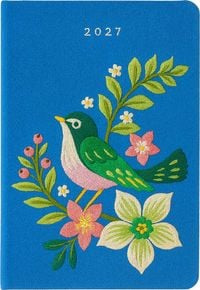 Produktbild: Taschenkalender A6 2027: Vogel und Bl&uuml;ten, bestickt, blau