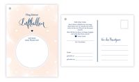 Produktbild: 50 Ballonflugkarten f&uuml;r Hochzeit, gelocht und extra leicht zum Weitfliegen. Wetterfeste Ballonkarten mit W&uuml;nschen zur Hochzeit f&uuml;r einen extra langen Flug. Weitflugkarten im Postkartenformat DIN A6