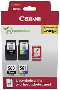 Produktbild: Canon Druckerpatrone PG-560/CL-561 Photo Value Pack (PVP) Original 2er-Pack Schwarz, Cyan, Magenta, Gelb 3713C008