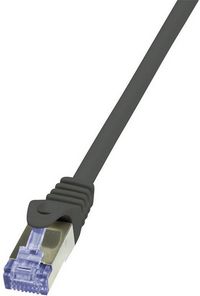 Produktbild: LogiLink CQ3073S RJ45 Patchkabel CAT 6a S/FTP 5.00 m Schwarz Flammwidrig, mit Rastnasenschutz 1 St.