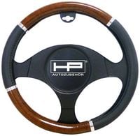 Produktbild: HP Autozubeh&ouml;r Lenkradbezug (&Oslash; x H) 39 cm x 4 cm Polyurethan (PU) 3-farbig, Schwarz, Holz, Aluminium 37 - 39 cm