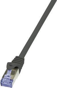Produktbild: LogiLink CQ4033S RJ45 Patchkabel CAT 6a S/FTP 1.00 m Schwarz vergoldete Steckkontakte, Flammwidrig, mit Rastnasenschutz 1 St.