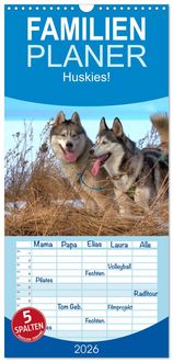 Produktbild: Familienplaner 2026 - Huskies! mit 5 Spalten (Wandkalender, 21 x 45 cm) CALVENDO