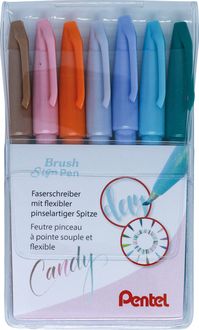 Produktbild: PENTEL Pinselstift Sign Pen Brush, 7er Etui (walnussbraun, zartrosa, orange, schneegrau, vergissmeinnicht,, wasserblau, t&uuml;rkis) Candy