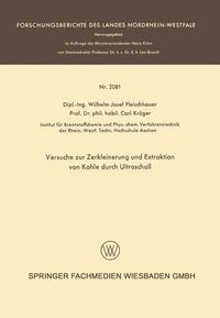 Produktbild: Versuche zur Zerkleinerung und Extraktion von Kohle durch Ultraschall