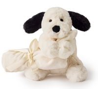 Produktbild: Teddy Hermann 94000 - Hund mit Schnuffeltuch, wei&szlig;-schwarz, Pl&uuml;sch, 17 cm