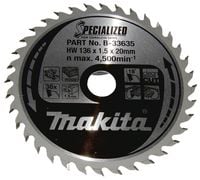 Produktbild: Makita SPECIALIZED B-33635 Hartmetall Kreiss&auml;geblatt 136 x 20 x 1 mm Z&auml;hneanzahl: 36 1 St.