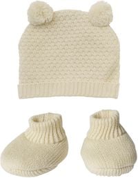 Produktbild: Puppen-Strickset mit Bommelm&uuml;tze und Strickschuhen aus 100 % Bio-Baumwolle, ecru