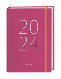 Tages-Kalenderbuch A6 2024. Pinker Terminkalender mit Schulferien und Feiertagen. Buch-Kalender mit Lesebändchen und Gummiband. Taschenkalender 2024 von Heye