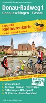 Produktbild: Publicpress Leporello Radtourenkarte Donau-Radweg 1, Donaueschingen, Passau 1:50.000