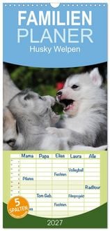 Produktbild: Familienplaner 2027 - Husky Welpen mit 5 Spalten (Wandkalender, 21 x 45 cm) CALVENDO