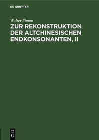 Produktbild: Zur Rekonstruktion der altchinesischen Endkonsonanten, II