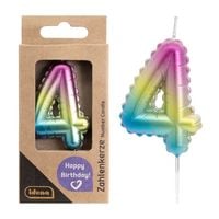 Produktbild: Idena Zahlenkerze 4 Regenbogen metallic