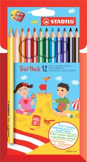 Dreikant-Buntstift - STABILO Trio dick - 12er Pack - mit 12 verschiedenen Farben und Spitzer