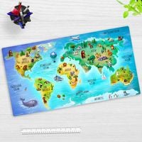 Produktbild Cover-your-desk Schreibtischunterlage für Kinder und Erwachsene Weltkarte in deutsch mit vielen Tieren, aus hochwertigem Vinyl , 74 x 40 cm