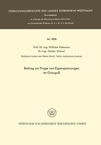 Produktbild: Beitrag zur Frage von Eigenspannungen im Graugu&szlig;