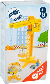 Produktbild: small foot 12007 - Baukran aus Holz mit Baustellenzubeh&ouml;r, 13 Teile, 360 Grad drehbar