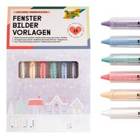 Produktbild: FOLIA&reg; Fensterbilder Vorlagen f&uuml;r die kalte Jahreszeit, inkl. Kreide Marker weiss und 6 Kreidestifte weiss, gelb, rot, blau, gr&uuml;n, und violett