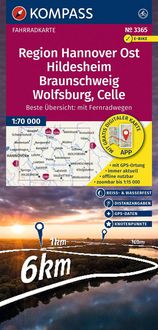 Produktbild: KOMPASS Fahrradkarte 3365 Region Hannover Ost, Hildesheim, Braunschweig, Wolfsburg, Celle, mit Knotenpunkten 1:70.000