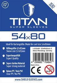 Produktbild: Shield Titan 17 - 100 Super Sleeves f&uuml;r Kartengr&ouml;&szlig;e 54 x 80 mm