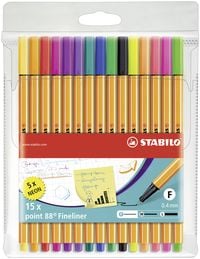 Produktbild: STABILO Fineliner -   point 88 - 15er Pack - mit 15 verschiedenen Farben inklusive 5 Neonfarben