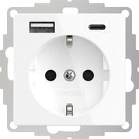 Produktbild: 2USB 2U-449511 1fach Schutzkontakt-Steckdose mit USB-Ladeausgang, erh&ouml;hter Ber&uuml;hrungsschutz, VDE IP20 Reinwei&szlig; (RAL 9010)